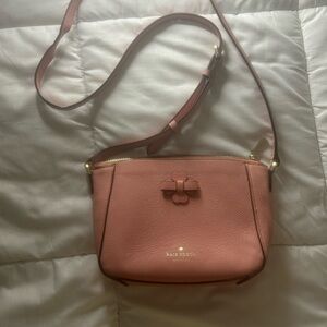 kate spade Coral Pink Pebbled Leather Crossbody with Bow Accent